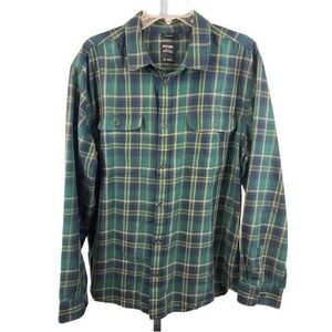prAna Shirt Men's Size XL Green Navy Plaid Long Sleeve Flannel Button Up Soft